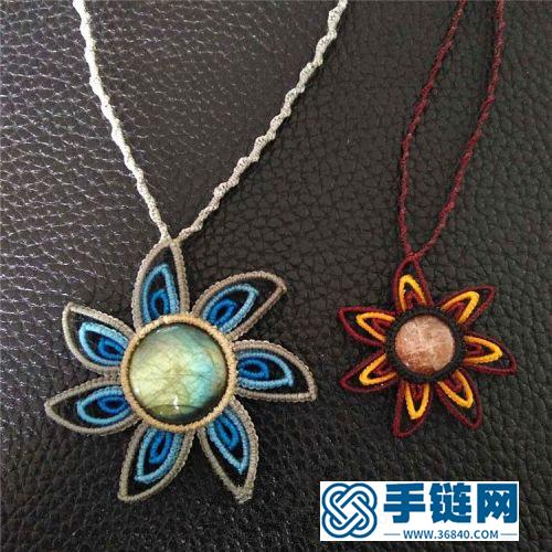 中國結蠟線包石太陽花項鏈的詳細編制方法