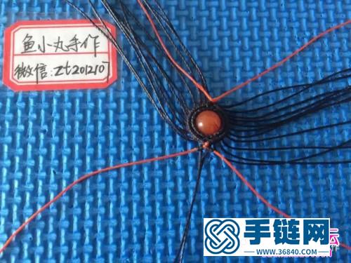 圓蠟線+南紅圓珠繩編戒指的詳細編制圖解