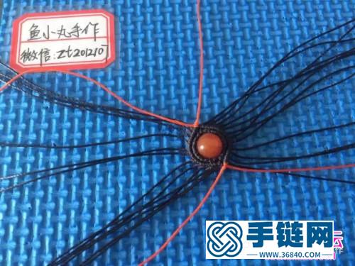 圓蠟線+南紅圓珠繩編戒指的詳細編制圖解