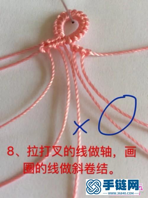 玉線珠子繩編拼色小花手鏈的詳細(xì)編制圖解