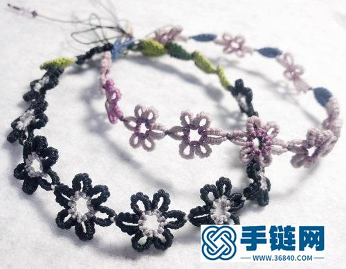中國結清新玉線拼色小花小葉頸鏈的詳細編制方法