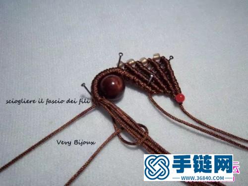 繩+珠子編的雀羽串珠耳墜的制作圖解