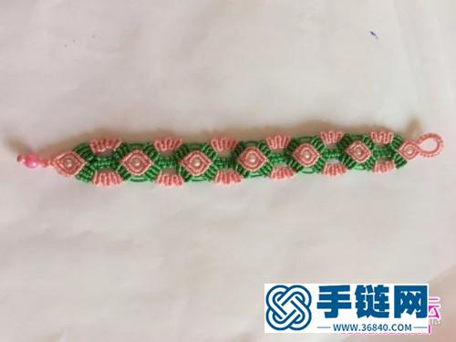 玉線珠子繩編拼色小花手鏈的詳細(xì)編制圖解