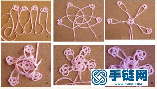 五個雙錢結和吉祥結復合而成的五福冰箱貼編法
