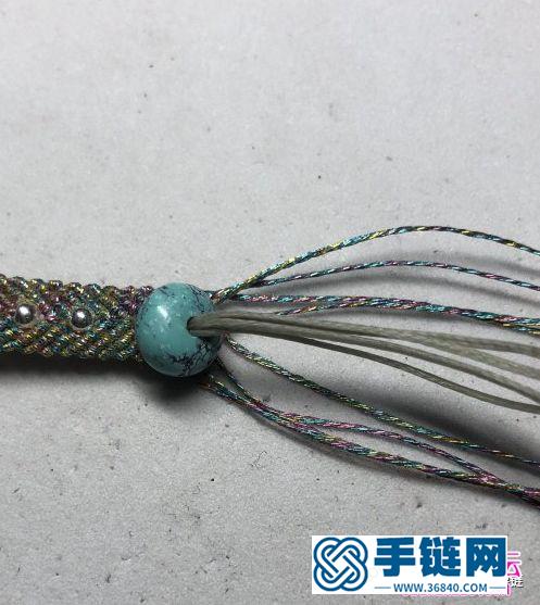 閃亮彩金線蠟繩繩編銀珠手鏈的編織教程