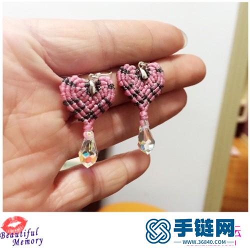 繩編粉色心形水晶耳環的制作步驟圖
