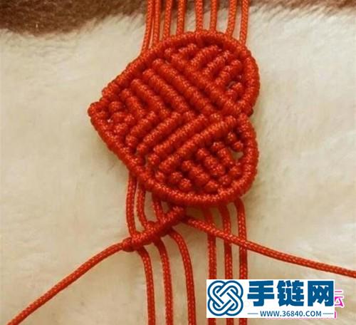 中國結編織十里桃花愛心紅繩手鏈教程