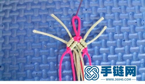 用熒光紅、淺綠色繩子編出來的手鏈教程