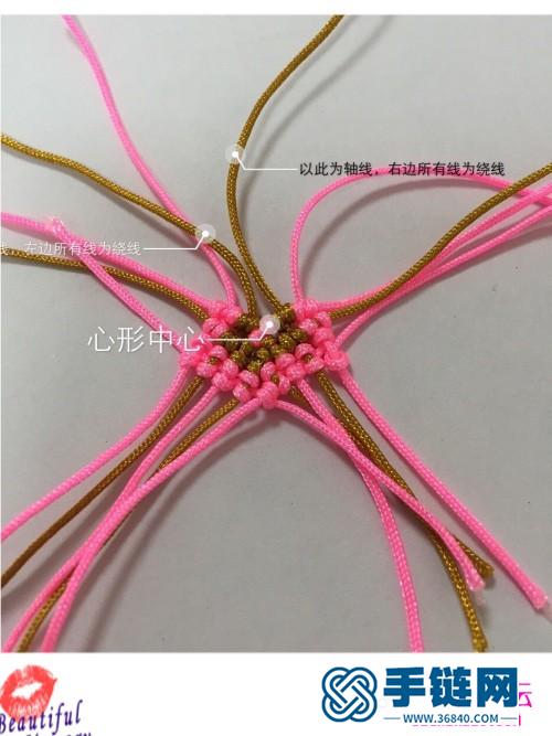 繩編粉色心形水晶耳環的制作步驟圖