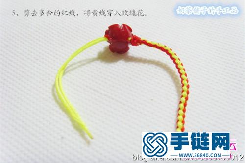 紅繩四股辮玫瑰花戒指的編法教程