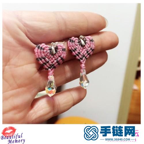 粉色蠟線制作心形奧地利水晶耳環的方法