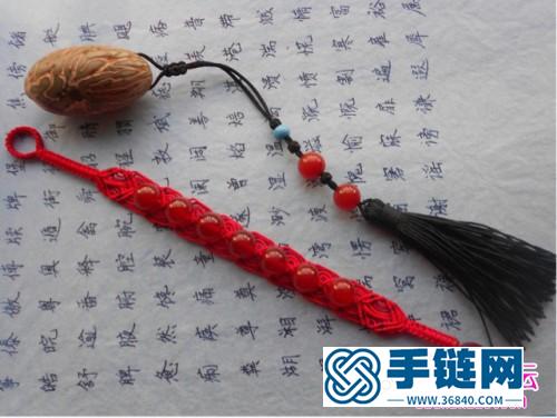 中國結編織七星珠紅瑪瑙手鏈教程