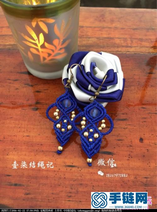 中國結編織中國風藍色串珠耳環(huán)教程