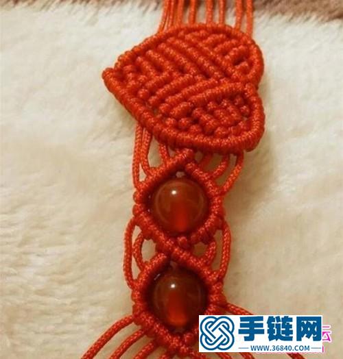 中國結編織十里桃花愛心紅繩手鏈教程