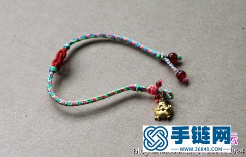 黃金吊墜彩色腳繩（手鏈）的編織教程