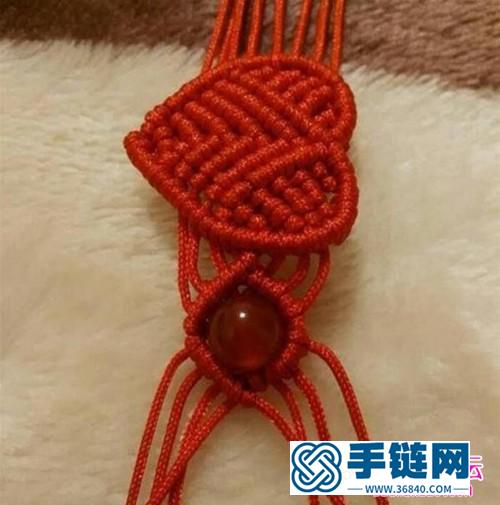 中國結編織十里桃花愛心紅繩手鏈教程