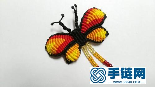 中國結編織制作的赤橙黃雙翅蝴蝶圖解