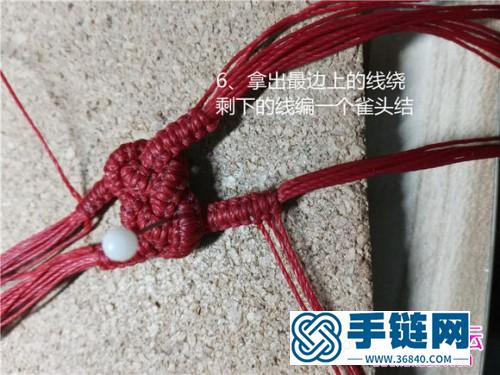 中國結編織本命年花朵紅繩手鐲教程