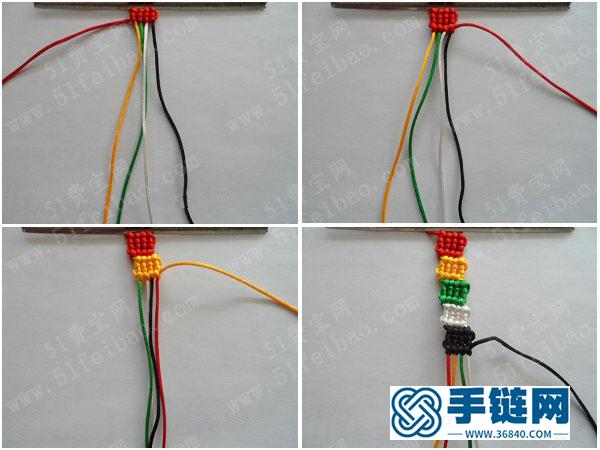 中國結編繩簡單DIY_韓國絲五彩方塊手繩的編法圖解 
