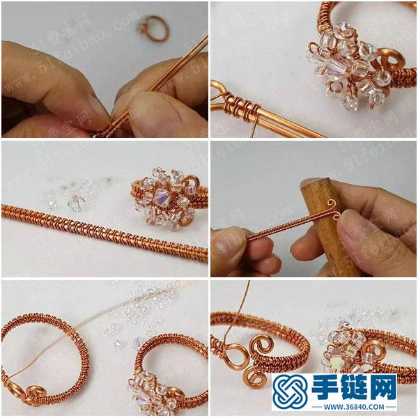 金屬銅編飾品教程_手編水晶花指環的做法教學 
