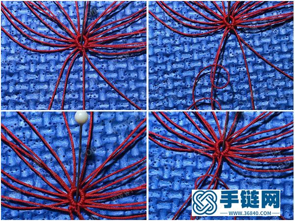 中國結編繩創意_玉線曼珠沙華花胸針編法教程 