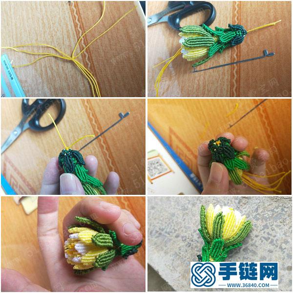 玉線編法創意_鉤針編繩迷你曇花掛件 