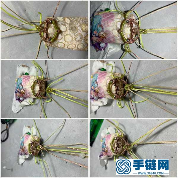 方牌吊墜蠟線扣頭_繩編帶孔吊墜扣頭的編制圖解 