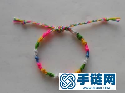 中國結編繩簡單DIY_韓國絲五彩方塊手繩的編法圖解 