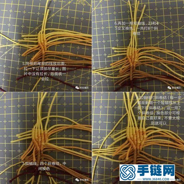 用蠟線進行手編銀杏葉子過程的圖解 