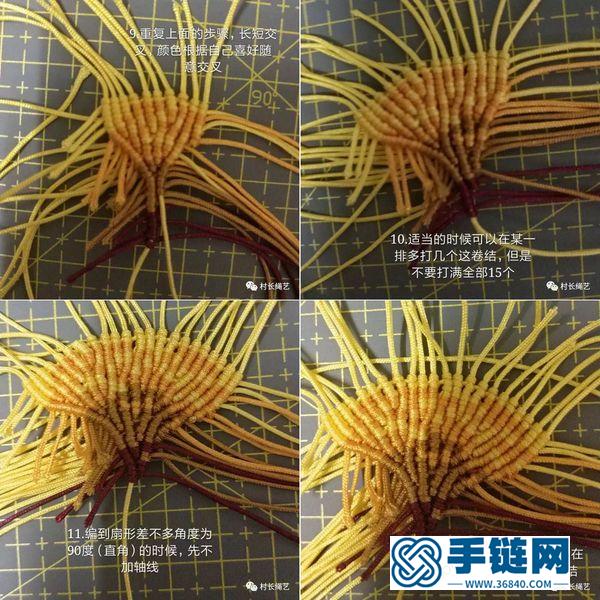 用蠟線進行手編銀杏葉子過程的圖解 
