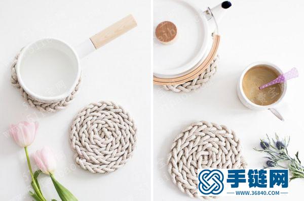 自制編繩隔熱墊_手工編法簡約自然風棉繩杯墊 