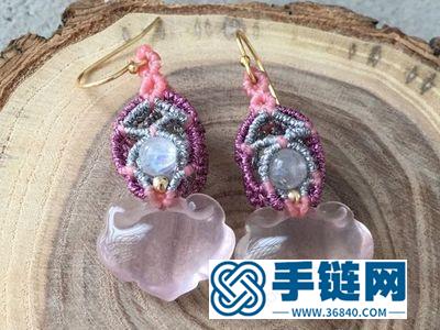 手工編織作品大氣_簡單DIY粉晶月光石如意耳環 