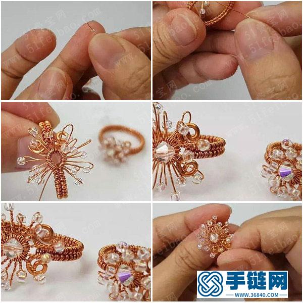 金屬銅編飾品教程_手編水晶花指環的做法教學 