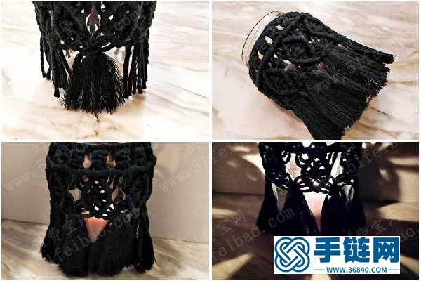 波西米亞風格編法作品_Macrame繩編燈罐教程 