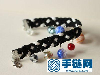 自制彩珠吊飾鹿皮繩編法手繩 