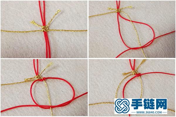 中國結(jié)編繩手繩教程_簡單DIY金配紅連理平結(jié)本命手繩 