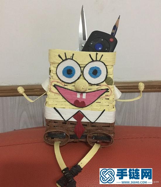 紙藤編織可愛海綿寶寶 可以做收納籃使用