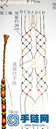 繡線編的手鏈，卷結(jié)，平結(jié)