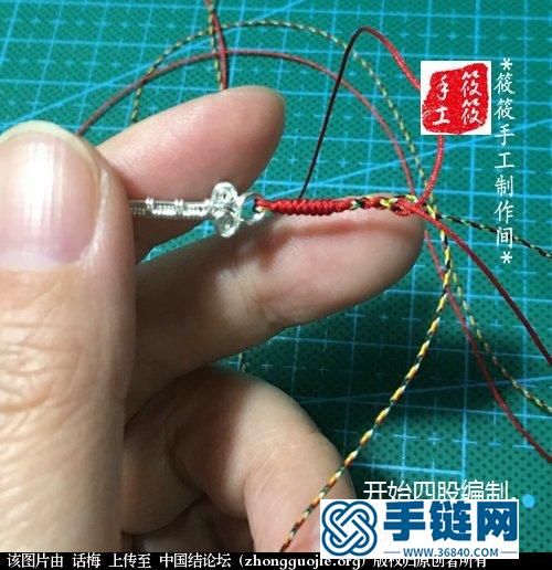 手工繞制99足銀線配件結合金剛結四股編制紅繩手鏈
