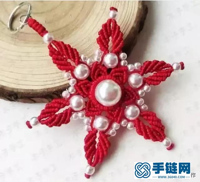 「編繩教程」帶珠珠的七彩雪花吊墜詳細編制過程