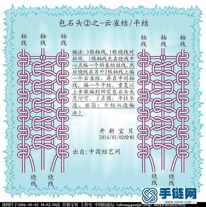 繩子包石頭編法圖解，無孔石頭編繩吊墜教程