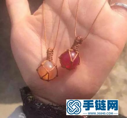 繩子包石頭編法圖解，無孔石頭編繩吊墜教程