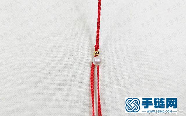 超細款珍珠紅繩手鏈編織制作圖解