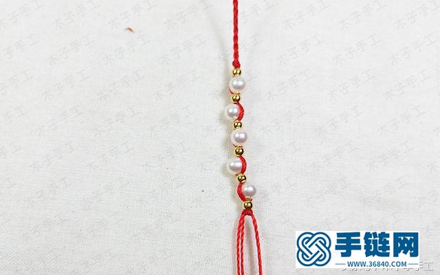 超細款珍珠紅繩手鏈編織制作圖解
