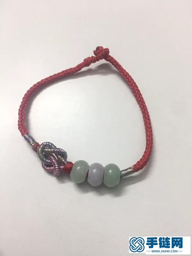 八股辮手鏈編法圖解，同心結翡翠盤珠紅手繩教程
