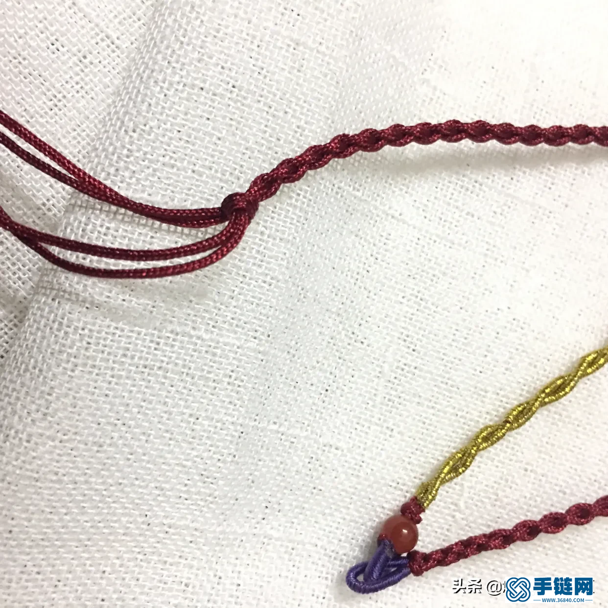 簡單兩股辮手繩編法，南紅瑪瑙編手鏈步驟